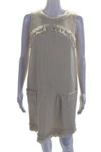 Oscar de la Renta Womens Sleeveless Ruffled Shift Dress White Wool Size 6 - Picture 1 of 5