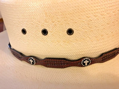 Hat Band 1/2" Tooled Leather with Cross Conchos - Image 1 of 2