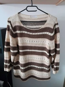 Womens Knitted Jumper 18 Brown Cream Round Neck Long Sleeve Papaya New - Picture 1 of 6