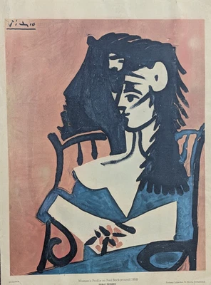 Perfil de mujer Pablo Picasso sobre fondo rojo 1959 impresión artística vintage de madera de orilla Foto 1 de 4