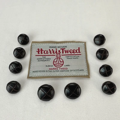 Harris Tweed Blazer Replacement Buttons Espresso Brown Leather Knot Shank - Image 1 of 4