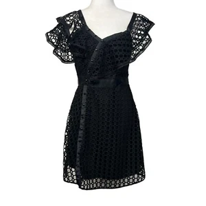 Vestido Gianni Bini Fuera del Hombro Crochet Encaje Mini Volantes en Niveles Cóctel 6-8 - Imagen 1 de 13
