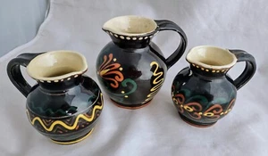 Vintage Set of 3 Small Ceramic Brown Hand Painted Pitchers 4" | Erbach Germany - Picture 1 of 7