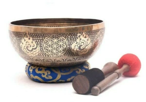 11 Inch Special Etching - Sacred Geometric Flower Of Life Singing Bowl -Handmade - Picture 1 of 5