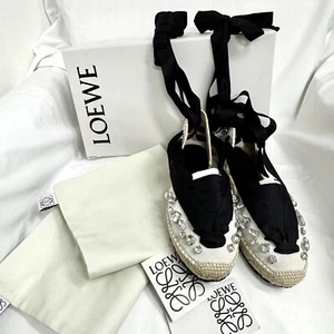 LOEWE Women Espadrilles Flats BLACK /White NEW 37 - Picture 1 of 11