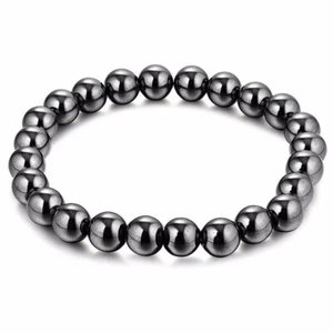 Pulsera de piedra de hematita natural 8 mm cuentas negras terapia de alivio del dolor estiramiento - Imagen 1 de 11