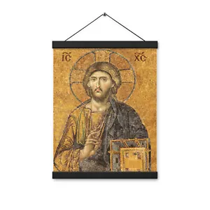Póster de mosaico Lord Christ Pantocrator icono de la iglesia de Santa Sofía con perchas - Imagen 1 de 1