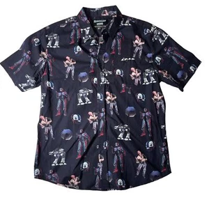 MIDDLE OF BEYOND Button-Up Shirt Mens L Black RoboCop Short Sleeve Cotton - Picture 1 of 11