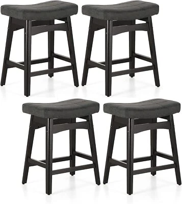 Saddle Seat Bar Stools Set of 4 Counter Height Barstool Solid Leg PU Leather - Image 1 of 4