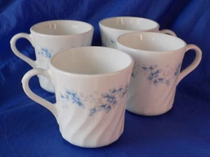 Corelle BLUE FLEUR Pattern 10oz Coffee Cups x4 USA Made Corning Ware VTG - Picture 1 of 6