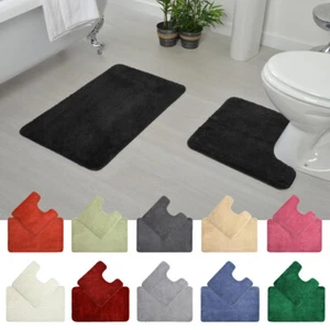 Two Piece Bath Mat and Pedestal Mat Set Non-Slip Luxurious Soft Microfibre Pile - Picture 1 of 93