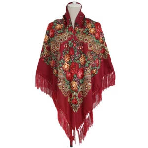 Oversized women's vintage print shawl Autumn-Winter rose fringe warm squarescarf - Picture 1 of 51