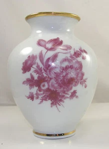 Waldershof weiße Vase kastanienbraune Blumen bayerisch Deutschland handgefertigt 22 K Goldborte - Bild 1 von 4