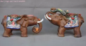 8.4'' old Zisha pottery porcelain Carved FengShui animal elephant statue a pair - Picture 1 of 14