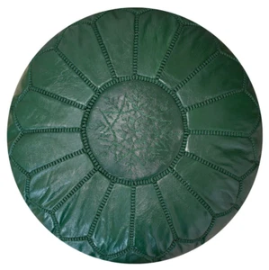 Moroccan Leather Pouf Full Green - Delivered Stuffed, Ottoman, Footstool - Picture 1 of 3