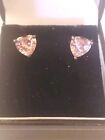 Sterling Silver Pink Cz Love Heart Stud Earrings 1.7G 8Mm Gift Pouch