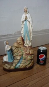 antique Chalkware Statue our lady of lourdes and st bernadette 15 inches signed - Picture 1 of 11