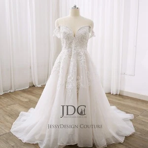 Heavy Crystals Beaded Lace Wedding Gown Bridal Dress Custom made 2-28w Plus size - Picture 1 of 14