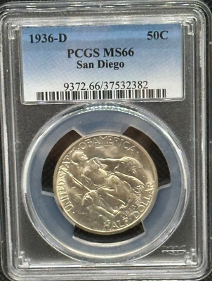 1936 D San Diego Silver Commemorative Half Dollar PCGS MS 66 - Image 1 of 4