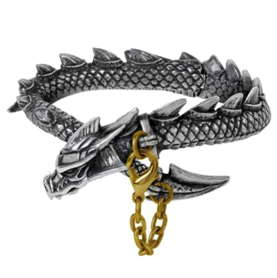 ALCHEMY DRAGON'S LURE BANGLE PEWTER Spined Dragon Bracelet Fantasy + FREE POUCH - Imagem 1 de 3