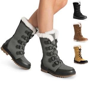 Women Warm Snow Boots Mid-Calf Boots Faux Fur Lined Winter Snow Ski Boots - Picture 1 of 14