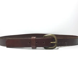 Men's Belt Brown Leather SZ 44 Rugged Casual Jeans Belt Gold Tone Buckle - Picture 1 of 12