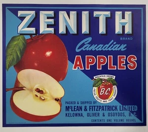 LABEL Zenith McLean Fitzpatrick Kelowna Oliver Osoyoos British Columbia Apples - Picture 1 of 1