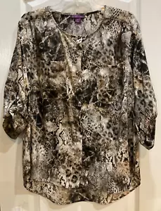 Beverly Drive Button Up Blouse Size 1X Brown Shades Pockets Adj Sleeve 212 - Picture 1 of 8