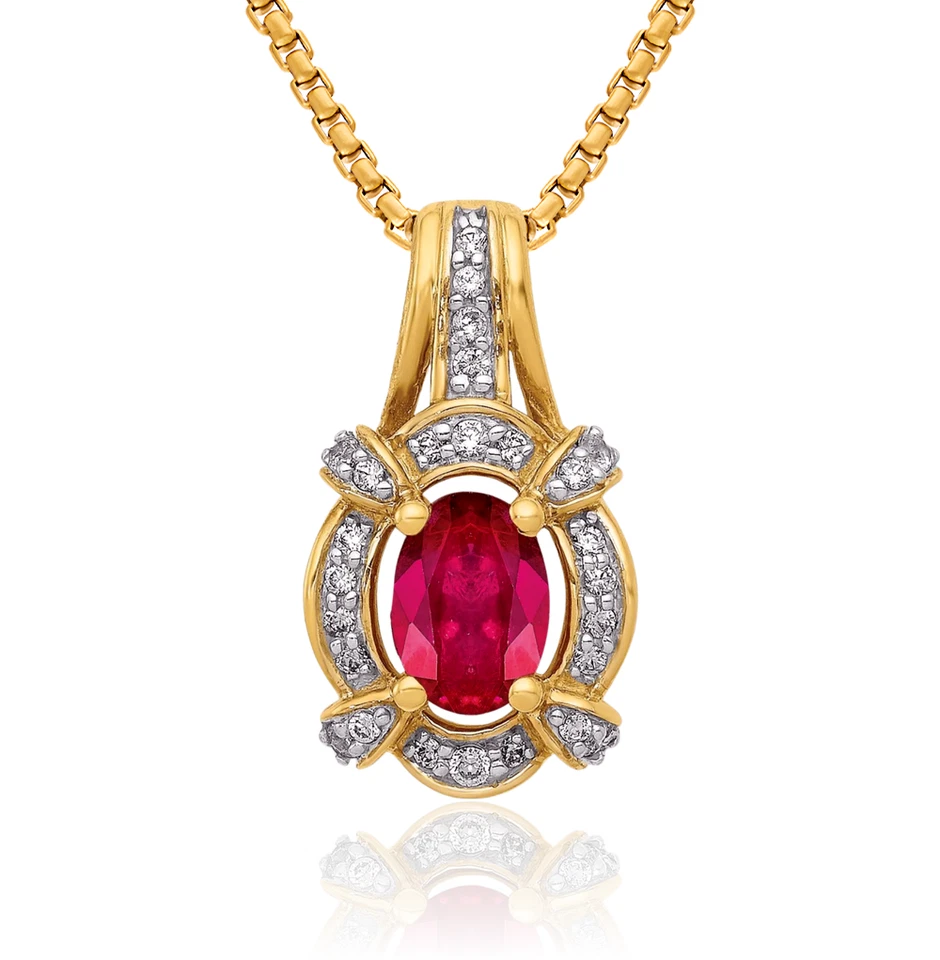 14K 纯金钻石红宝石项链 — 第 1/1 张图片