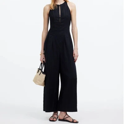 NWT Madewell Seamed Wide-Leg Jumpsuit In 100% Linen True Black Size 2  - Image 1 of 4