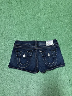 Pantalones cortos de mezclilla True Religion Josie para mujer talla 28 (30x2) lavado oscuro solapa de colección Foto 1 de 4