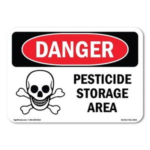 Calcomanía de metal y plástico para letrero de peligro ANSI para área de almacenamiento de pesticidas - Imagen 1 de 5