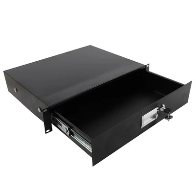 19" Steel Rack Mount 2U Plate DJ Drawer Equipment Cabinet Lockable w/key Black - Image 1 of 4
