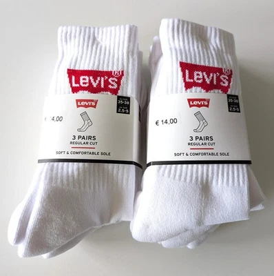 LEVI'S NEU - 6 Paar LEVIS Damen/Herren Socken Gr. 35-38 - weiß - Logo - regular cut TOP