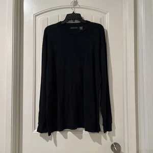 JHANE BARNES HOMBRE’S CUELLO REDONDO SUÉTER CAMISA AZUL OSCURO 100% SEDA PUNTO LUJO XL - Imagen 1 de 9