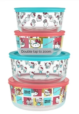 Pyrex Hello Kitty Decorated Glass Food Storage Container 8 Piece Set (NEW) - Image 1 of 3