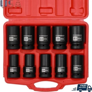 10pc 1in Deep Impact Socket Set Axle Nut Repair Chrome Moly Steel Case New - Picture 1 of 7