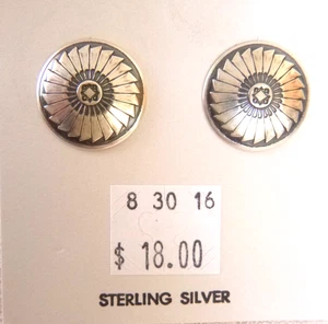Neu mit Etikett Navajo modifizierte Sunburst Ohrringe 925 Sterlingsilber 3/4" durchbohrte Pfosten - Bild 1 von 3