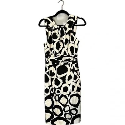 Elegante Vestido Vaina Negro Blanco Patrón Abstracto Forrado - Para Mujer Talla 10 Foto 1 de 4