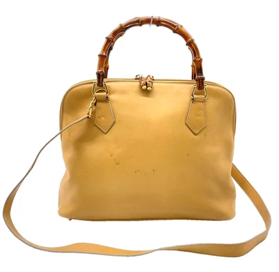 Auth Gucci Bamboo Leather Beige 2Way 000.3780.0289 Crossbody/Handbag NS101265 - Image 1 of 4