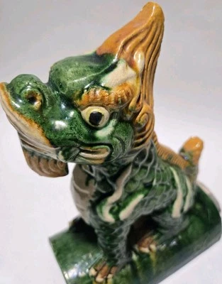 VTG Chinese Glazed Roof Tile Ceramic Dragon Foo Dog Chimera Terracotta Clay - Image 1 of 4