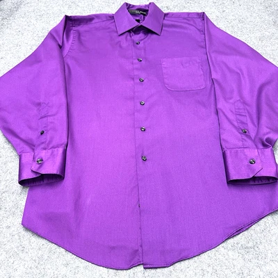 Camisa Geoffrey Beene Para Hombre Mediana 16 32/33 Púrpura Manga Larga Botón Regular Foto 1 de 4