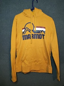 Marmot Men’s Hoodie Golden Yellow Logo Pullover Sweatshirt Size M - Picture 1 of 4