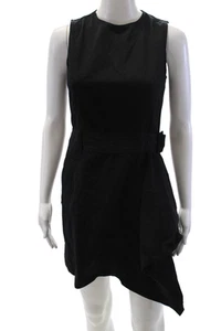3.1 Phillip Lim Womens Cotton Sleeveless Zip Belted Mini Dress Black Size 2 - Picture 1 of 8