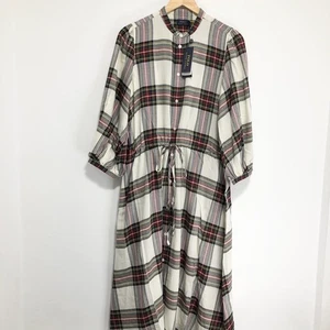 Polo Ralph Lauren kariertes Midi Hemdblusenkleid Kordelzug Taille UK 8 Blousonärmel - Bild 1 von 24