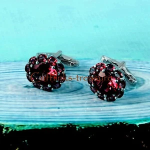 Natural Garnet Gemstones with 925 Sterling Silver Cufflinks For Men's #5289 - Picture 1 of 7