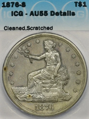 1876-S T$1 ICG AU55 Details Trade Silver Dollar Cover