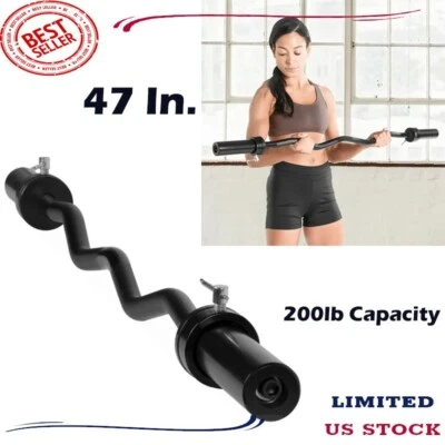 Barbell 47 In. Olympic EZ Curl Bar with Collars, 200lb Capacity, Black, Non-Slip - Image 1 of 4
