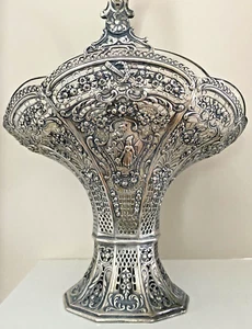 Elaborate Antique Silver Wedding Basket 925 / 800 with Glass Insert - Picture 1 of 14