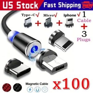 180°+360° Rotate Magnetic Charger Cable Phone Fast Charging Type C Micro USB Lot - Picture 1 of 16